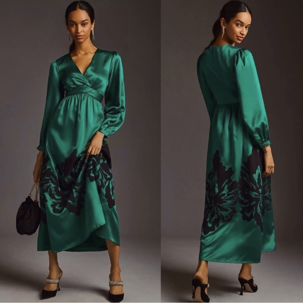 NWT Nikasha Embroidered Satin Dress - Anthropologie, XS Petite